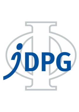 Logo der jDPG; jDPG in blauer Schrift vor großem weißen Phi mit grauem Rand
